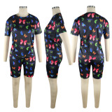 Casual Butterfly Print Sweatpants Two Pieces Set