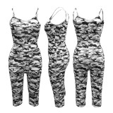Casual Camouflage Straps Short Jumpsuits