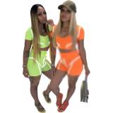 Casual Fluorescent Sports Two Piece Shorts Set