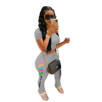 Print Letter Split Micro Flared Stacked Pants