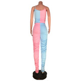 Colorblock Straps Crop Top and Stacked Trousers