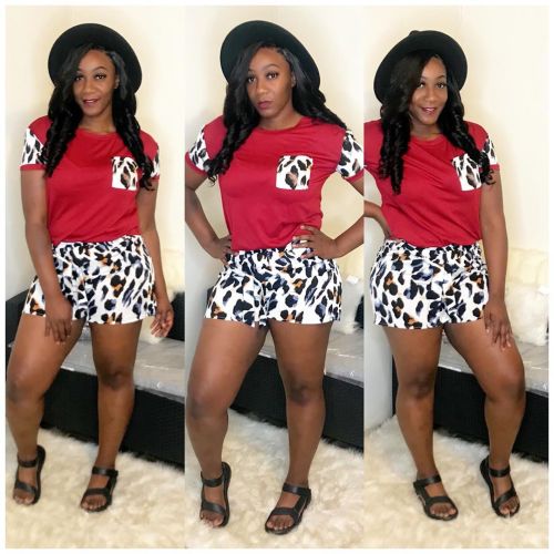 Casual Leopard Print Stitching Two Piece Set