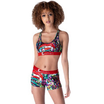 Casual Print Letter Vest Activewear and Shorts