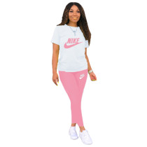 Casual Print Letter Activewear Short Sleeve Top and Long Pant
