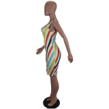 Casual Striped Sleeveless Midi Dress