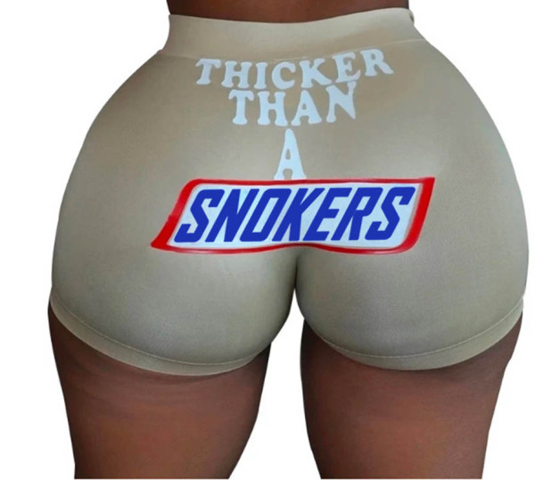 Casual Pattern Printed Yoga Shorts  SNOKERS  Word