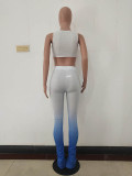 Gradient Metal Chain Bandage Crop Top and Stacked Slit Micro Pant Set