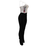 Casual Metal Chain Bandage Crop Top and Stacked Micro Pant