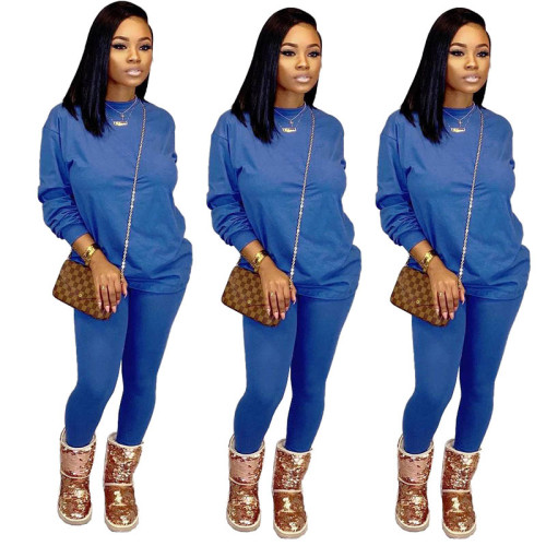 Solid Color Long Sleeve Pant Set