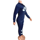 Casual Hooded Print Letter Sport Pant Set