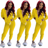 Solid Color Sport Hooded Two Piece Set