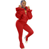 Puffed Slit Puff Sleeve Hooded Sports Two-piece Set
