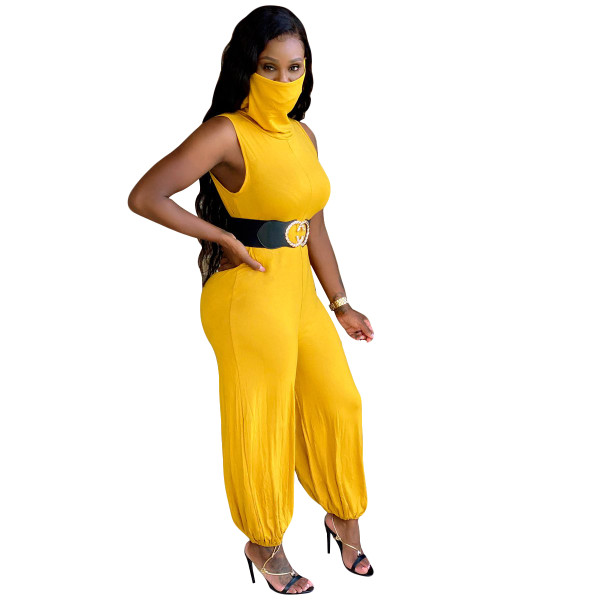 Solid Color Sleeveless Back Zipper Jumpsuit without Belt