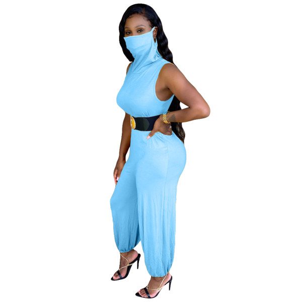 Solid Color Sleeveless Back Zipper Jumpsuit without Belt