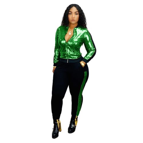 Casual Sequins Stitching Pant Set