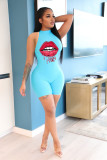 Casual Print Lips Mouth Sleeveless Romper