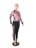 Casual Sequins Stitching Pant Set