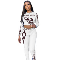Casual Print Letter Crop Top and Pants
