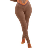 Solid Color Slit Micro Flared Stacked Sweatpants