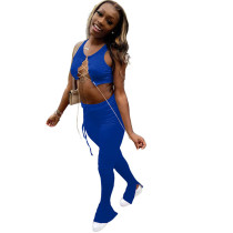 Solid Color Metal Chain Bandage Crop Top and Micro Pant