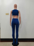 Solid Color Metal Chain Bandage Crop Top and Micro Pant