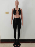 Solid Color Metal Chain Bandage Crop Top and Micro Pant