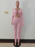 Solid Color Bandage Crop Top and Trousers