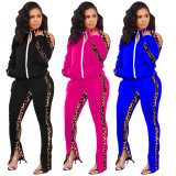 Casual Leopard Print Stitching Sports Two Piece Outfits