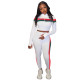 Casual High Neck Stripe Stitching Two Piece Set