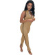 Solid Color Cuff Slits Zipper Sleeveless Jumpsuit
