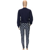 Casual Print Letter Tie Dot Shirt and Trousers 2 Pcs Set