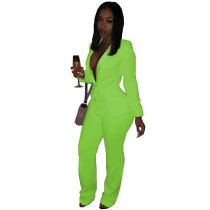 Solid Color OL Jacket Trousers Two Piece Set