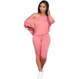 Autumn Pure Color Two Piece Tracksuit Outfits