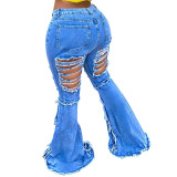Casual Holes Ripped Denim Flared Pants