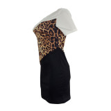 Casual Leopard Stitching Mini Dress