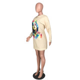 Casual Printed Sweatshirt Fleece Dress