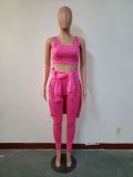 Solid Color Sports Blouse and Trousers with Vest 3 Piece Set