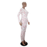 Casual Long Sleeve Pattern Print Loungewear Jumpsuit