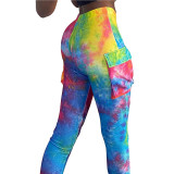 Casual Tie Dye Slit Micro Flared Sweatpants with Pocket