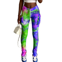 Casual Tie Dye Slit Micro Flared Sweatpants with Pocket