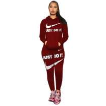 Casual Air Layer Embroidered Letter Hoodie Pant Set