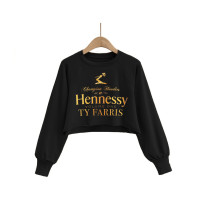 Autumn Pattern Print Round Neck Crop Sweatshirt