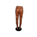 Solid Color Leather Pants
