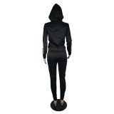 Casual Sports Stitching Embroidered Hoodie Cardigan and Trousers