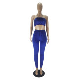 Solid Color Velvet Wrap Crop Top and Trouser