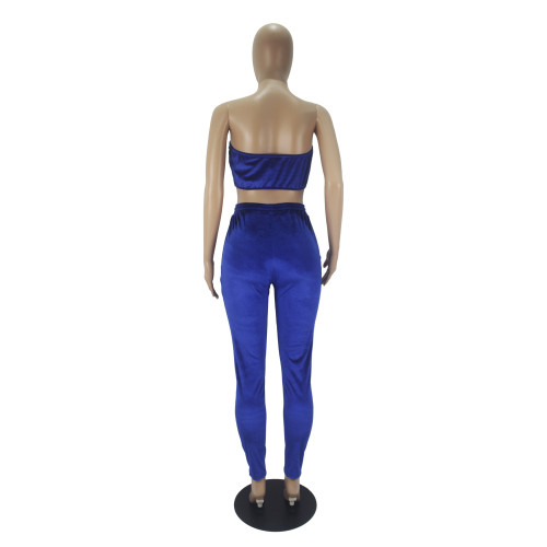 Solid Color Velvet Wrap Crop Top and Trouser