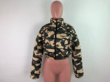 Army Green Camouflage Print Down Jacket
