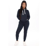 Solid Color Sports Hooded Two Pant Set
