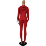 Casual Fish Scale Stretch Hooded Sports Pant Set