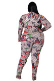 Plus Size Fat Woman Butterfly Print Jumpsuit with Face Mask